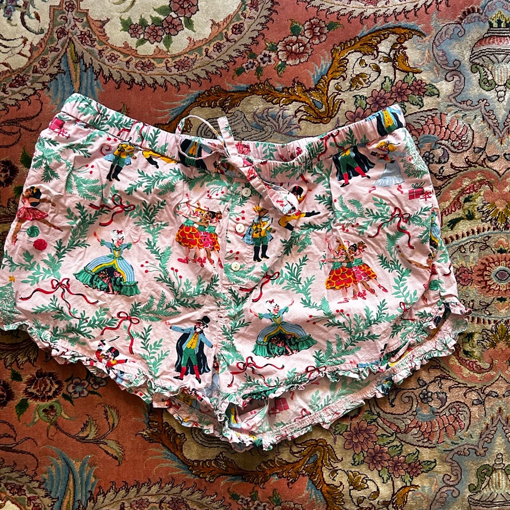 Printfresh 100% Organic Cotton Ruffled Nutcracker Pajama Shorts Size M